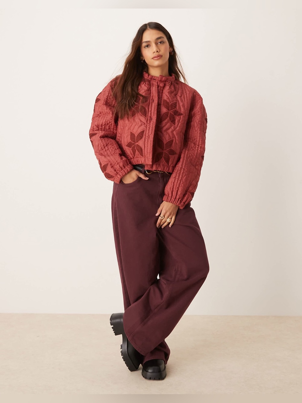 Free People quinn quilted patchwork jacket in marsala